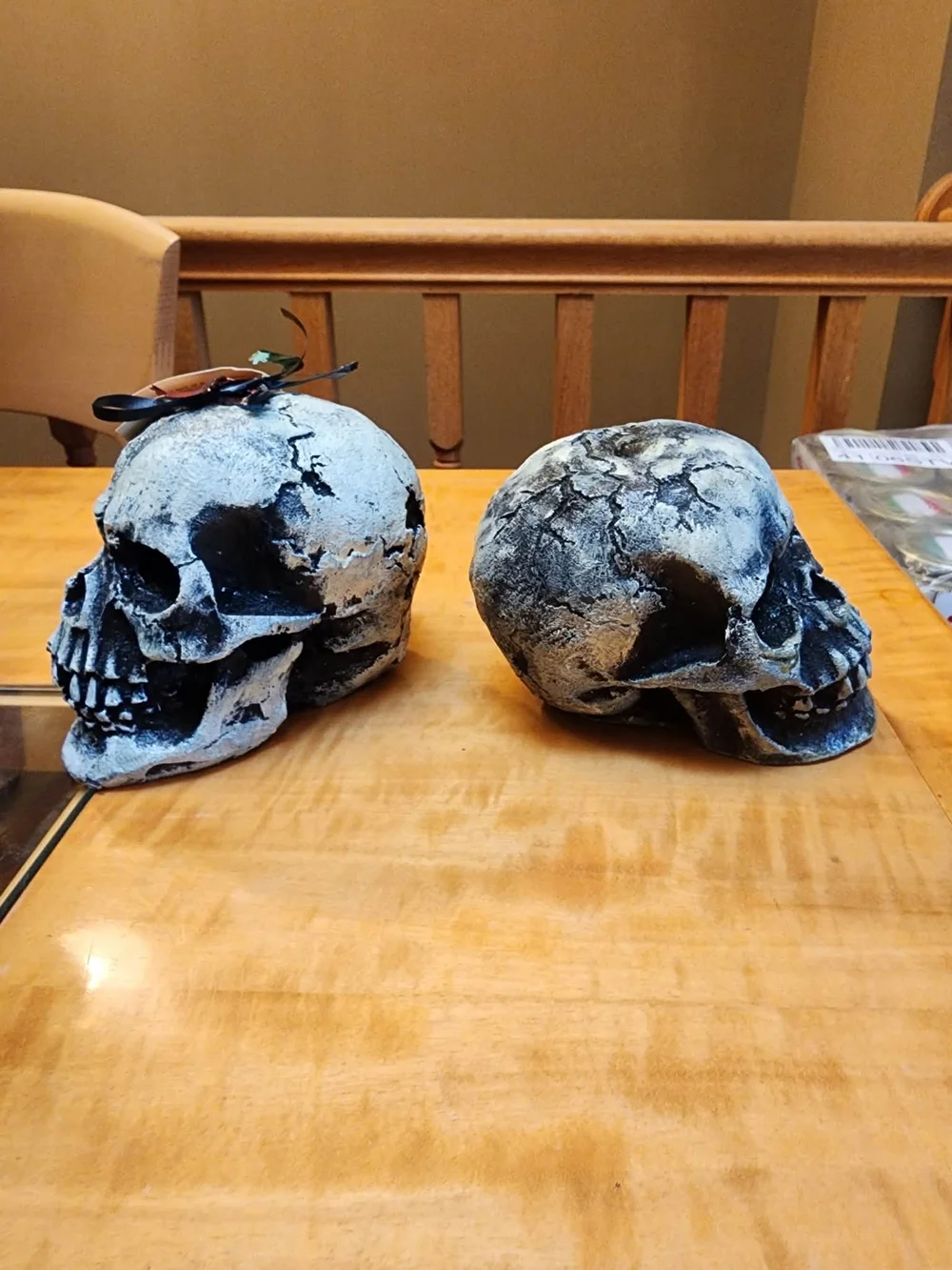 Decorative Black & White Skull Candle Holder - Gothic Home Accent